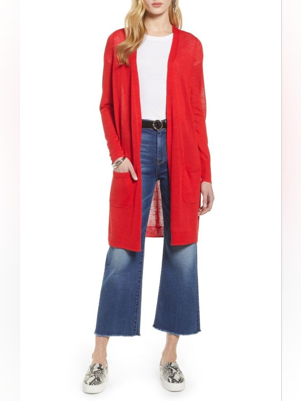 With Cashmere Long Line Red Cardigan